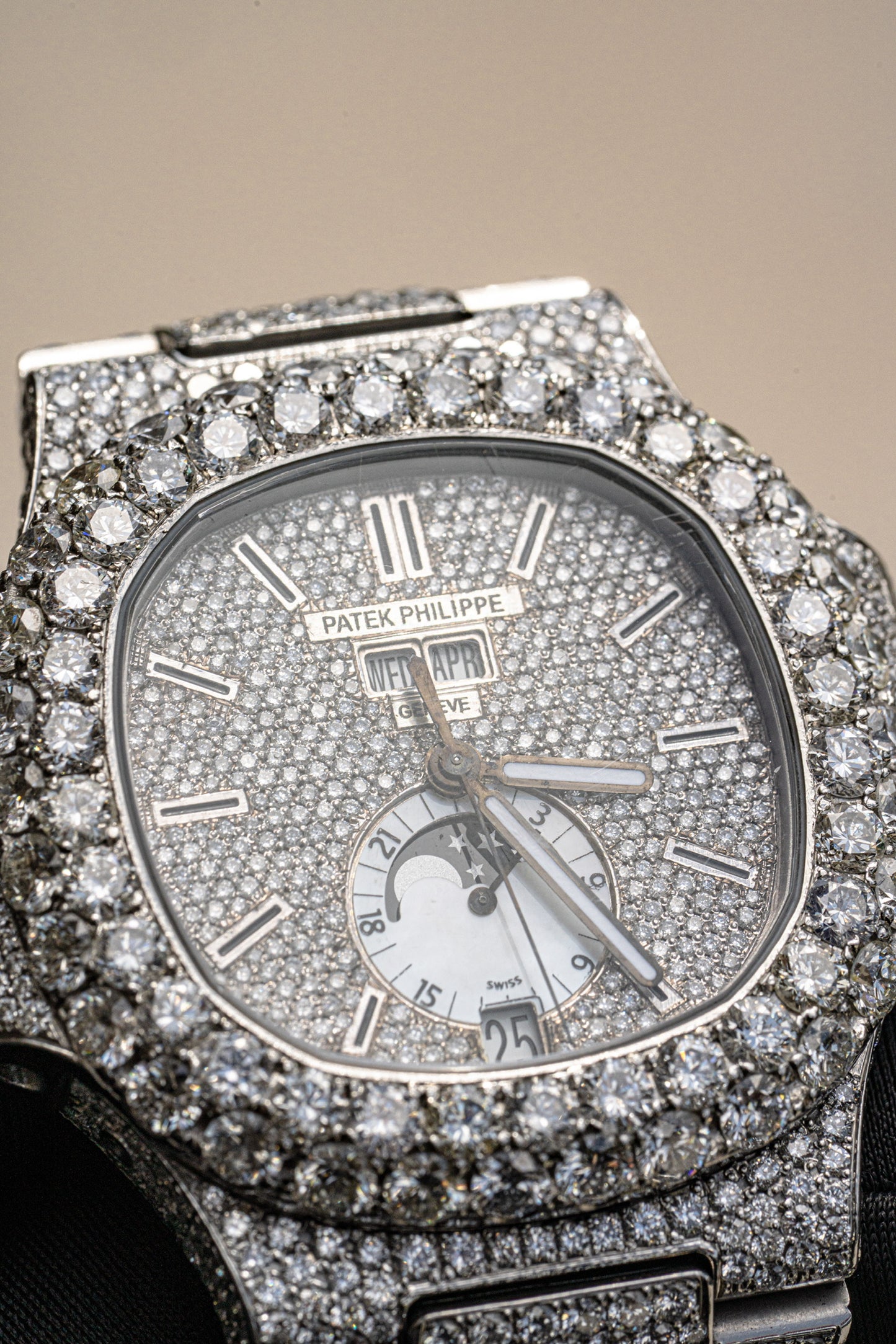 Patek Philippe Nautilus Stainless Steel All Diamond Moon Phase Dial Watch