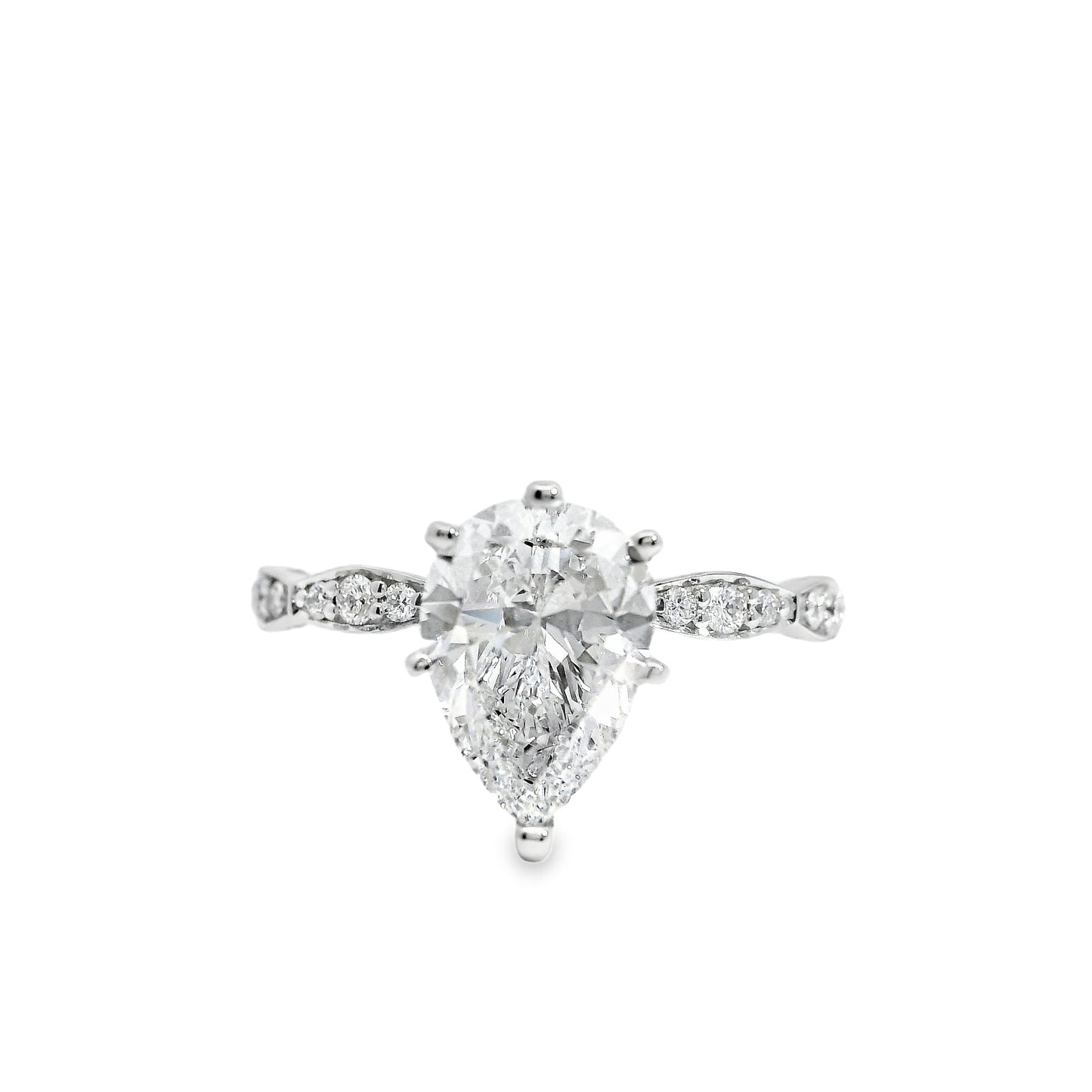 18k White Gold GIA Certified 1.71ct Pear Cut Diamond Engagement Ring
