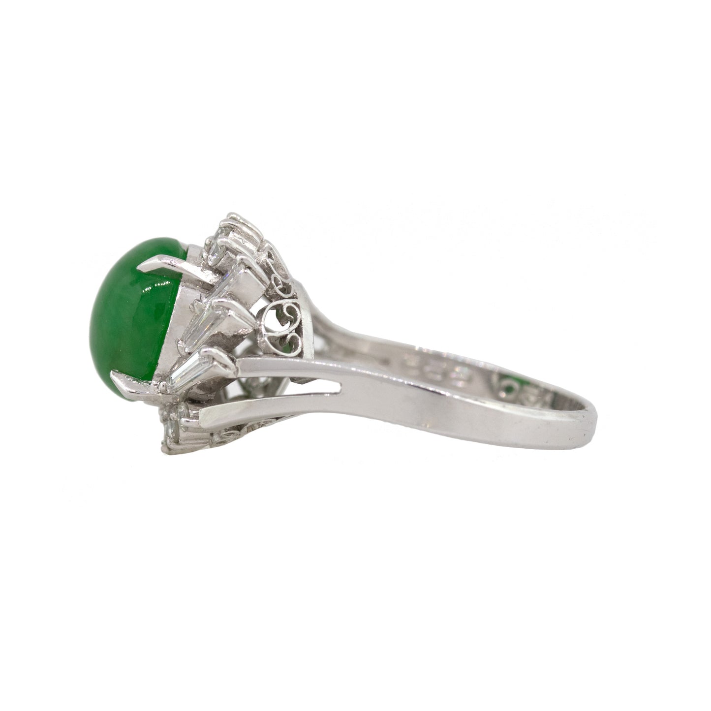 Platinum 3.56ct Jade with 0.15ctw Diamond Cocktail Ring