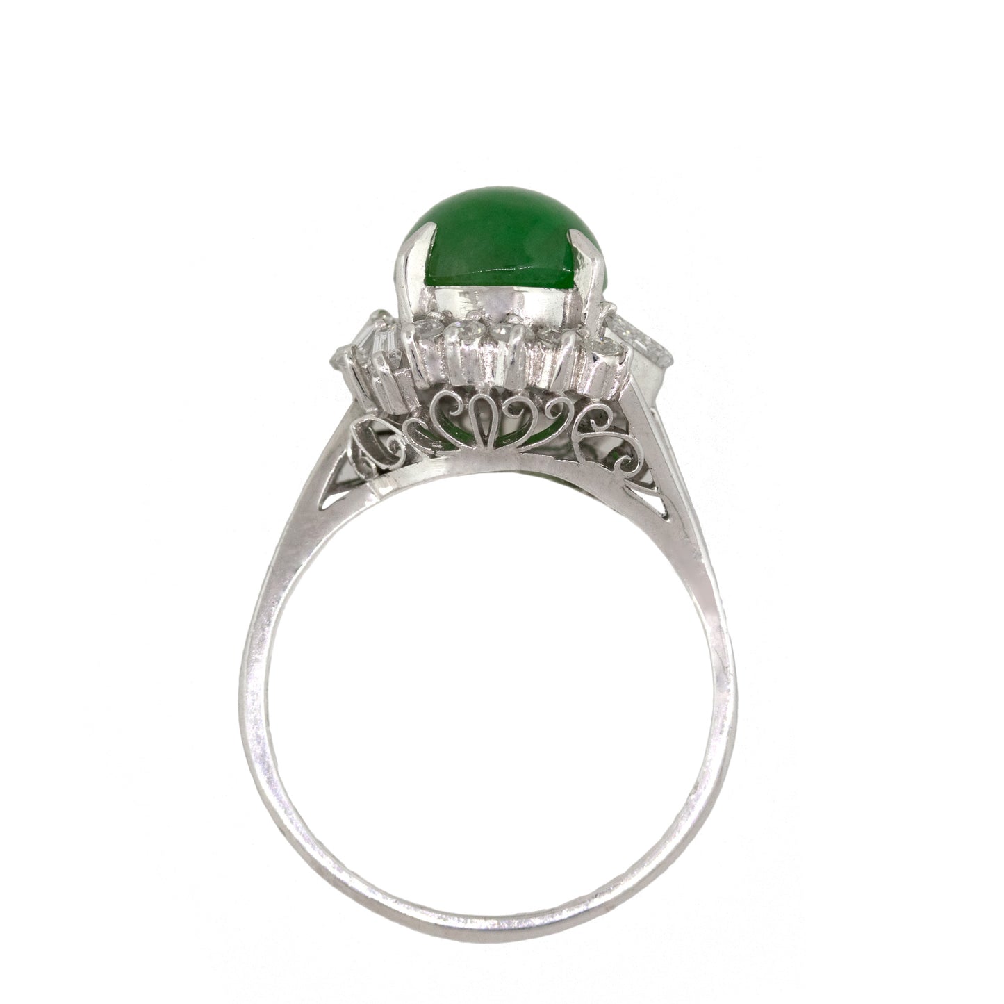 Platinum 3.56ct Jade with 0.15ctw Diamond Cocktail Ring