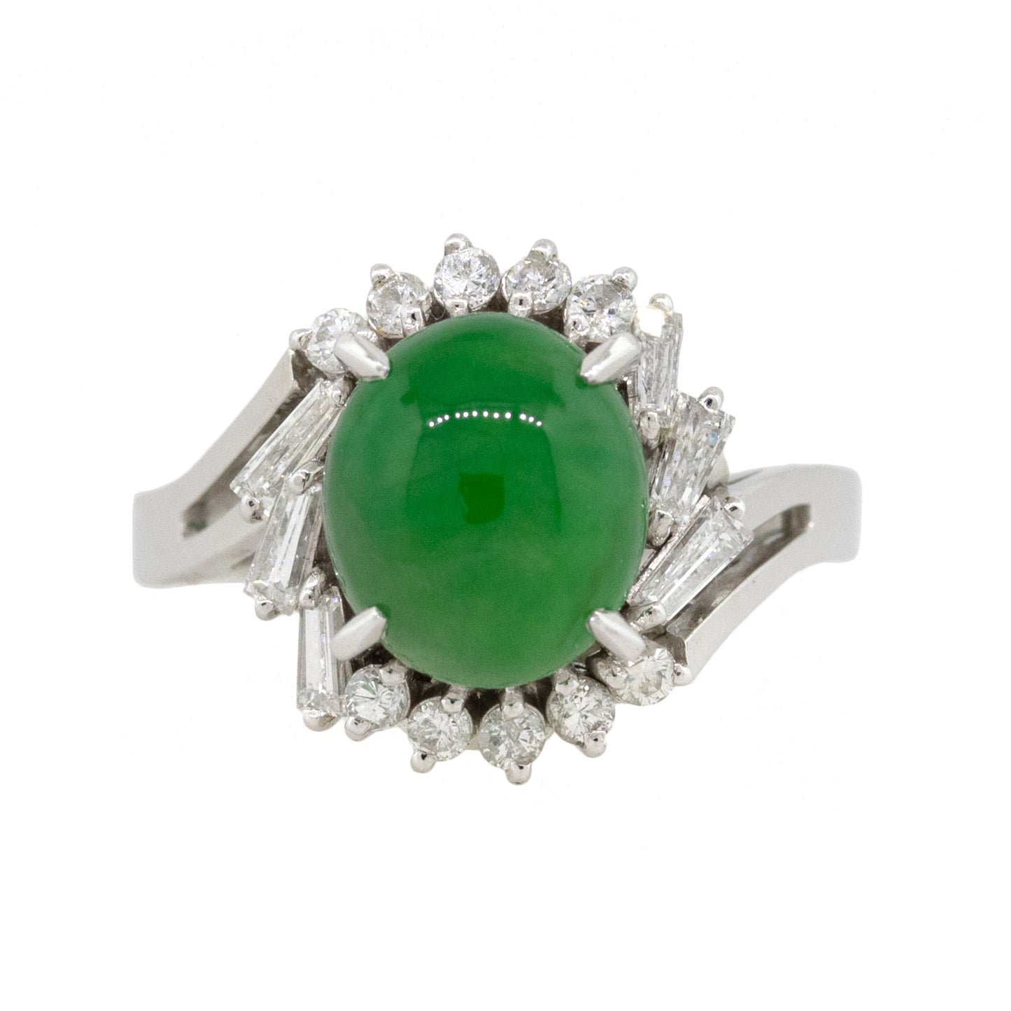 Platinum 3.56ct Jade with 0.15ctw Diamond Cocktail Ring