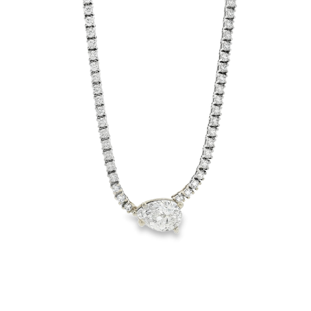 GIA Certified 1.06ct D VS2 Pear Cut Diamond Pendant Tennis Necklace — photo 10 of 10