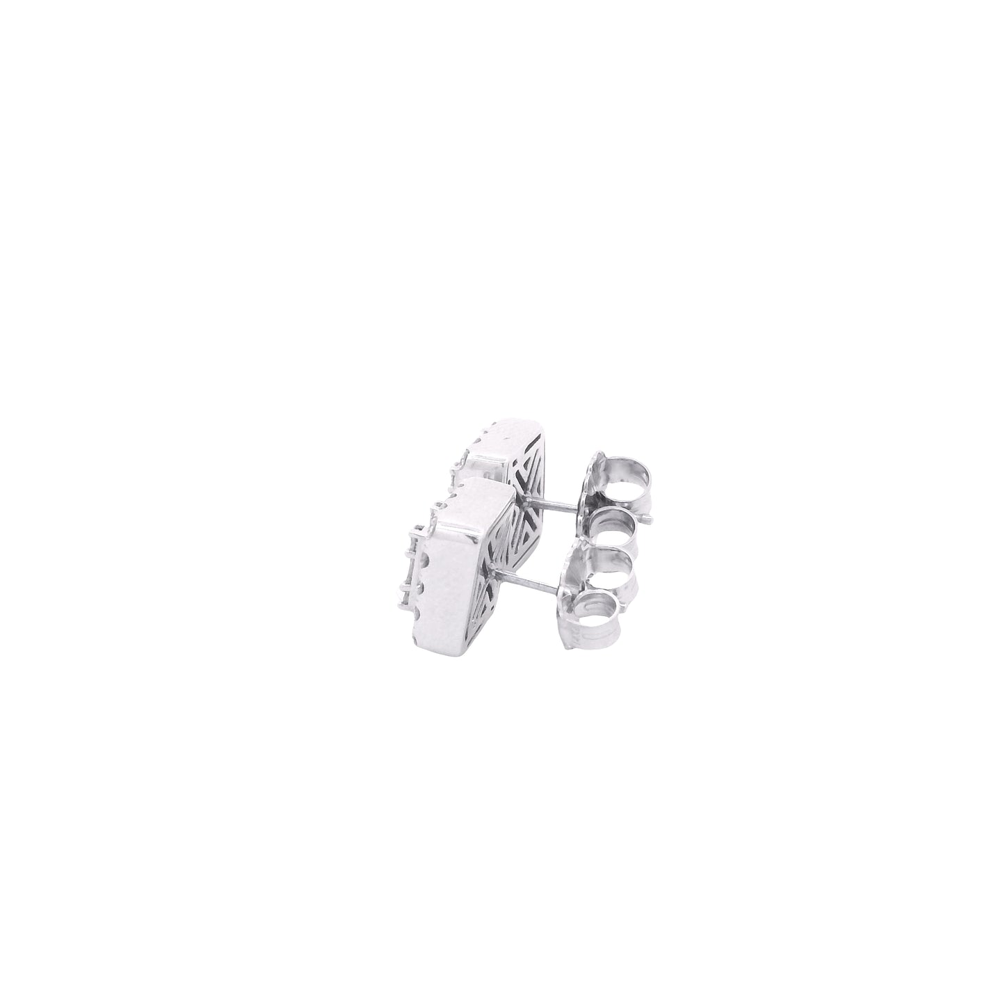 14k White Gold Baguette and Round Diamond Cluster Stud Earrings — photo 10 of 10