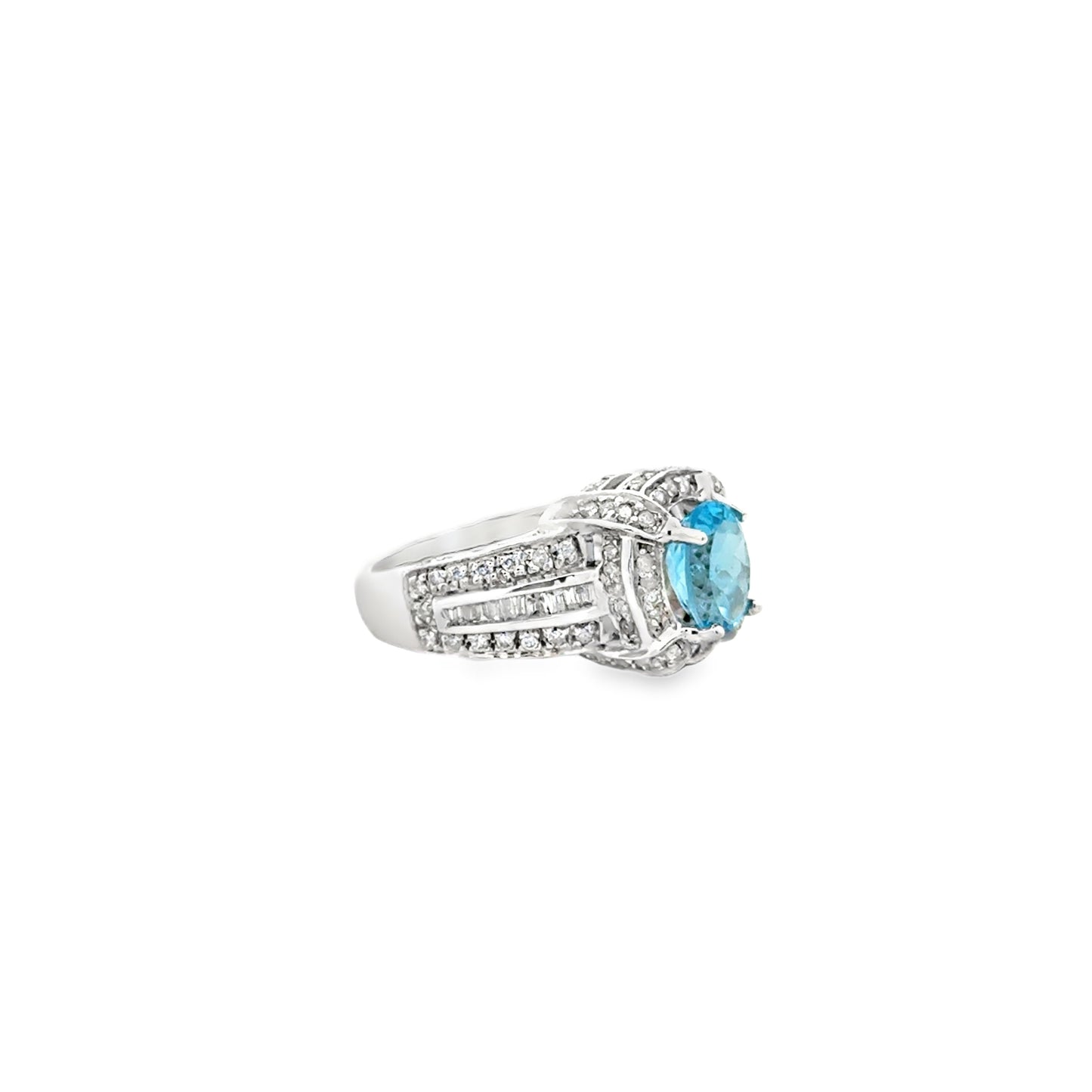 White Gold Oval Blue Gemstone Halo Cocktail Ring — photo 10 of 10