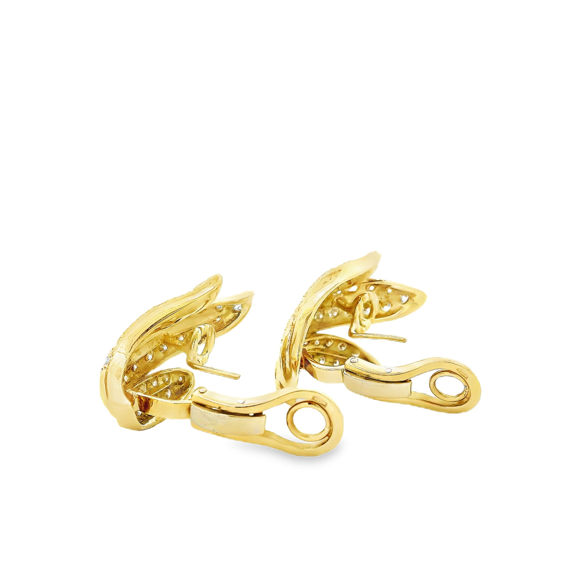 18k Yellow Gold 2.50ctw Round Brilliant Diamond Pavé Leaf Motif Earrings — photo 10 of 10