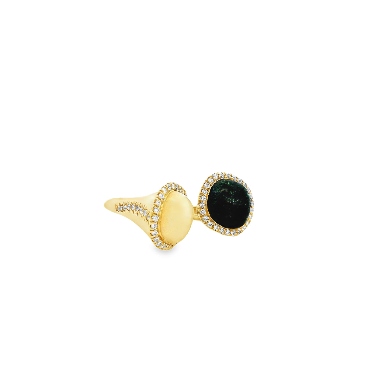 18k Yellow Gold White Opal and Black Opal Toi et Moi Ring — photo 10 of 10