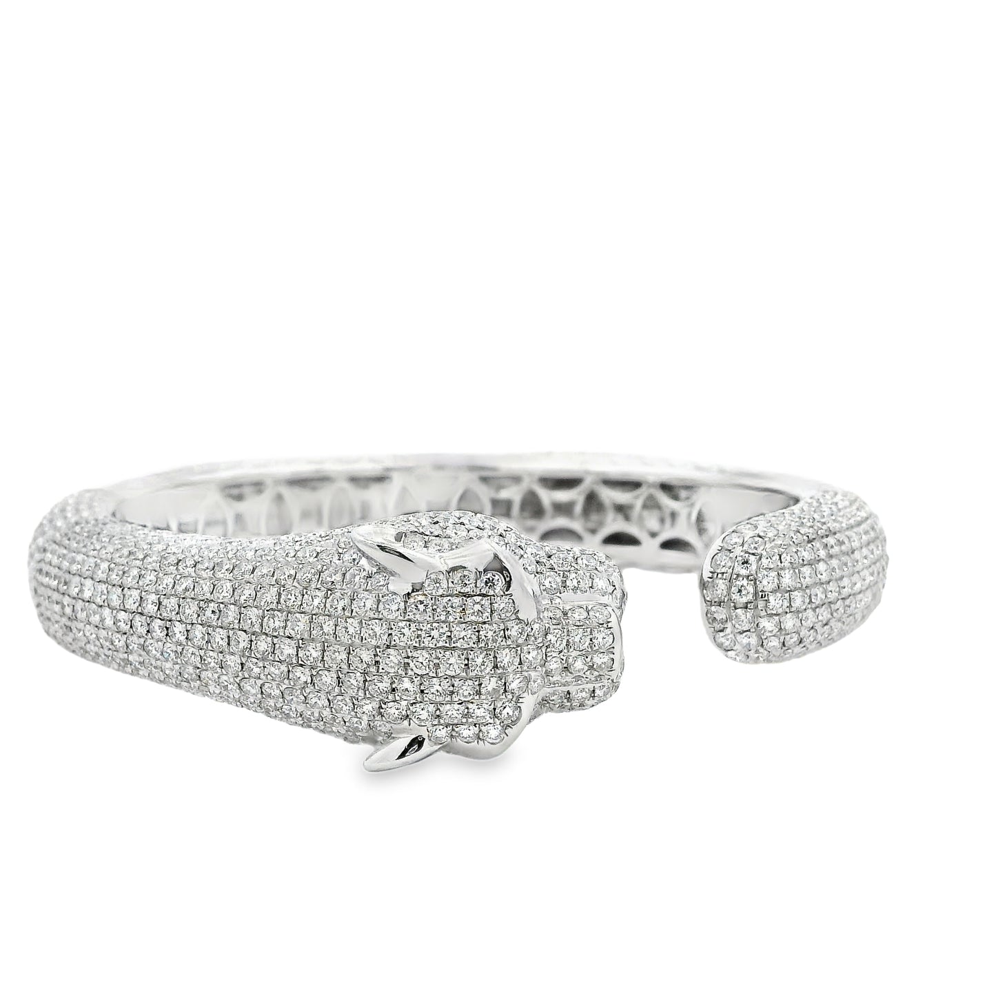 18k White Gold 0.31ctw Emerald and 10.57ctw Round Diamond Pavé Panther Hinged Bangle Bracelet — photo 13 of 13