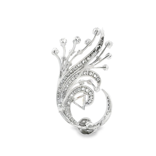 14k White Gold 4.5ctw Round Brilliant and Pear Diamond Pavé Brooch — top-down view
