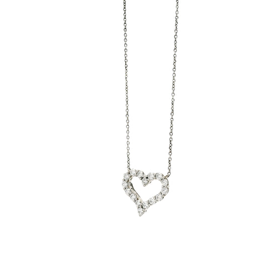 Tiffany & Co. Platinum 0.54ctw Round Brilliant Diamond Open Heart Pendant Necklace 16" — left three-quarter angle