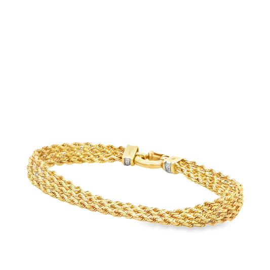 18k Yellow Gold Rope Bracelet with Diamond Studded Clasp — left three-quarter angle