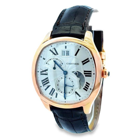 Cartier Drive de Cartier 40mm Silver Guilloché Dial 18k Rose Gold Watch — left side three-quarter view