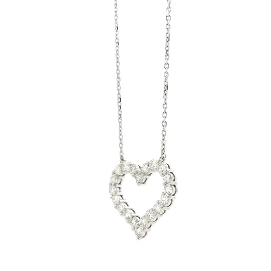 14k White Gold 2.00ctw Round Brilliant Diamond Pavé Heart Pendant Necklace — left three-quarter angle