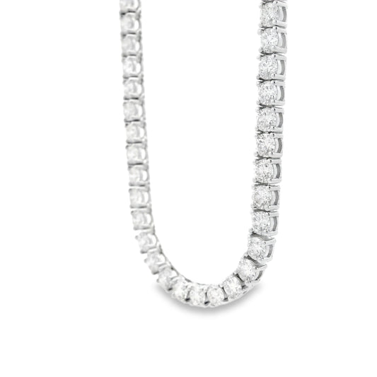 14k White Gold 13.72ctw Round Brilliant Diamond Tennis Necklace 17" — left three-quarter angle