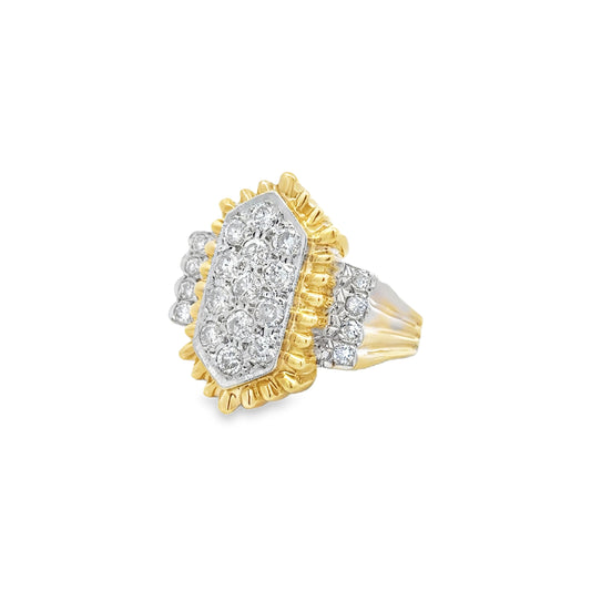 14k Two-Tone Gold 0.51ctw Round Brilliant Diamond Cluster Ring — left three-quarter angle