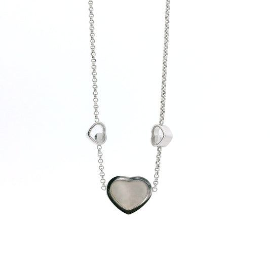 Chopard Happy Hearts 18k White Gold Diamond Mother of Pearl Heart Pendant Necklace — left side three-quarter view