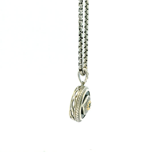 Effy 14k White Gold 1.0ctw Diamond and Onyx Panther Evil Eye Pendant Necklace — left three-quarter angle
