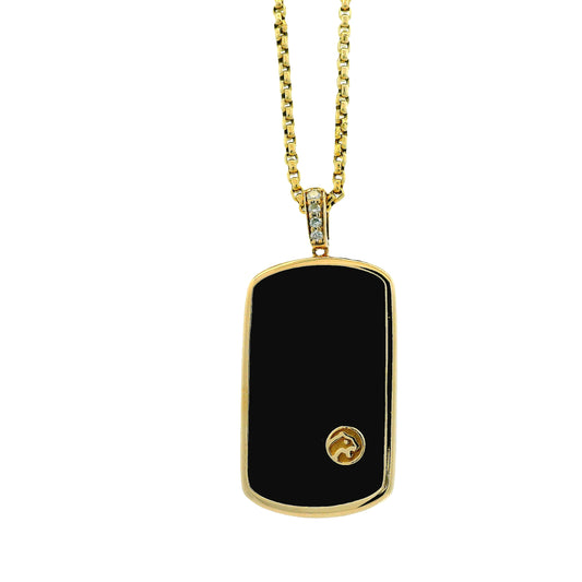 Effy 14k Yellow Gold Black Onyx & Diamond Dog Tag Pendant Necklace — side profile showing the band
