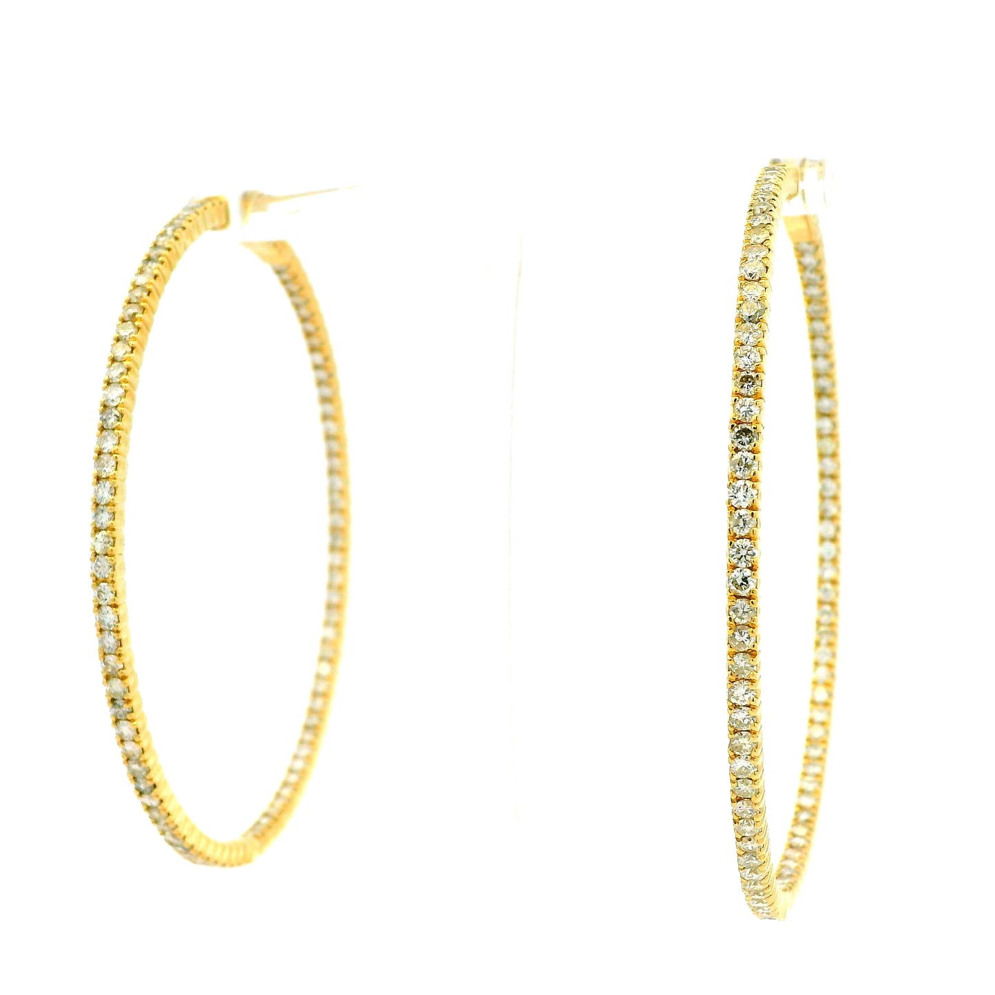 14k Yellow Gold 4.92ctw Natural Round Brilliant Inside-Out Giant Hoop Earrings — reverse showing the back