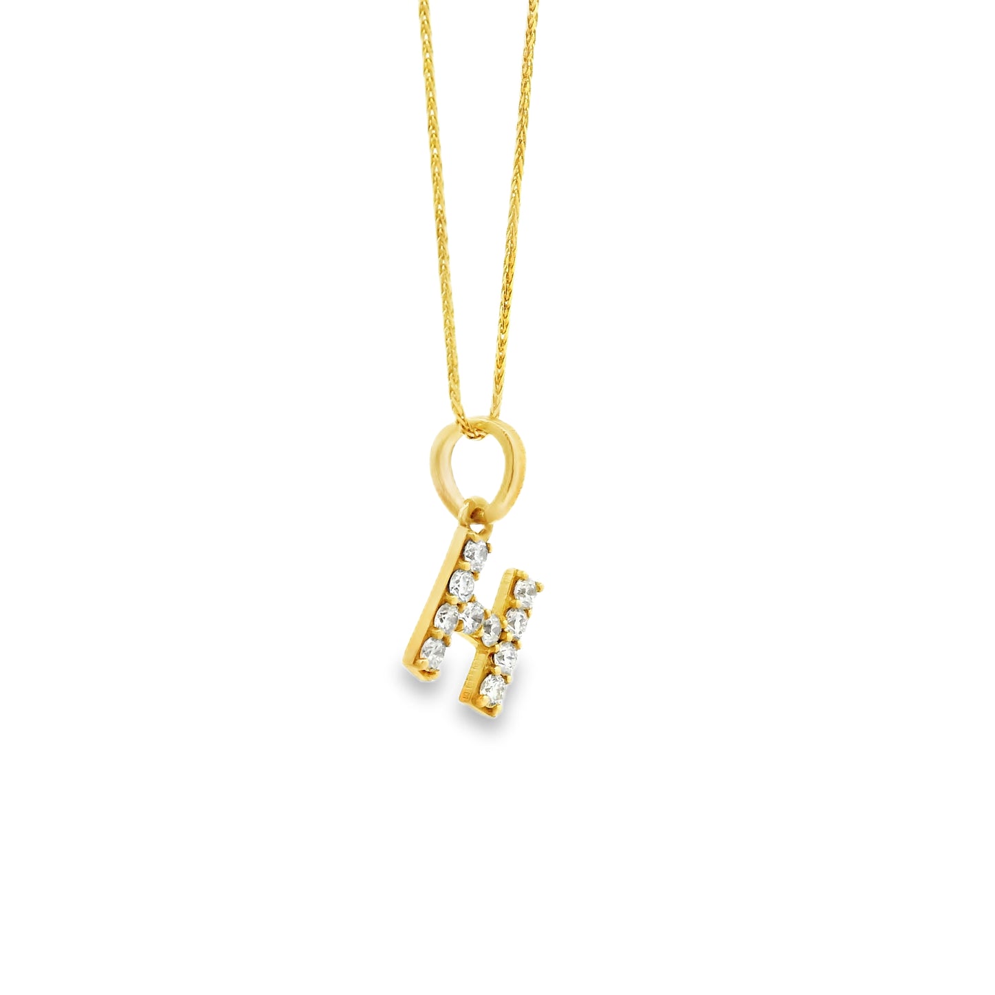 14k Yellow Gold 0.30ctw Pavé Diamond 'H' Initial Letter Charm Pendant — underside view