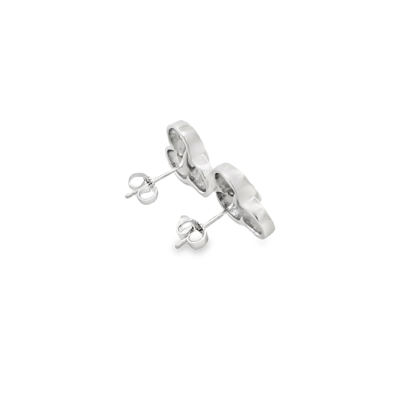 14k White Gold 1.00ctw Round Diamond Floral Cluster Earrings — reverse showing the back