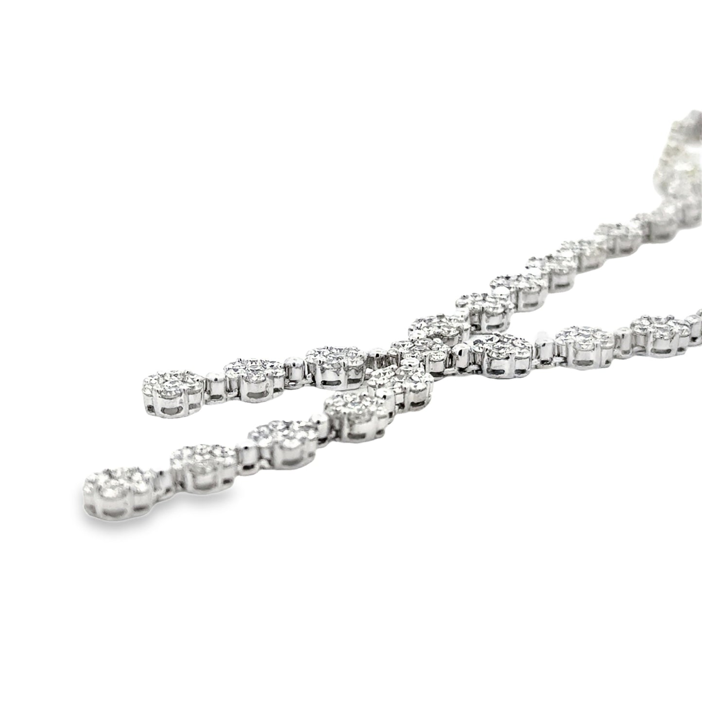 18k White Gold 20.00ctw Natural Round Brilliant Diamond Cluster Drop Necklace 17" — worn at the neckline