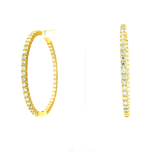 14k Yellow Gold 11.70ctw Round Diamond Inside Out Hoop Earrings — photo 8 of 9