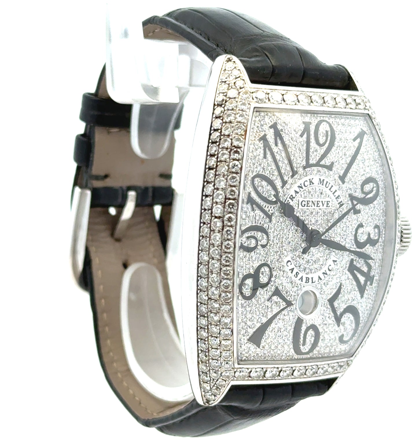 Franck Muller Casablanca 8880 Stainless Steel Diamond Dial & Bezel Black Leather Strap Watch — photo 8 of 8