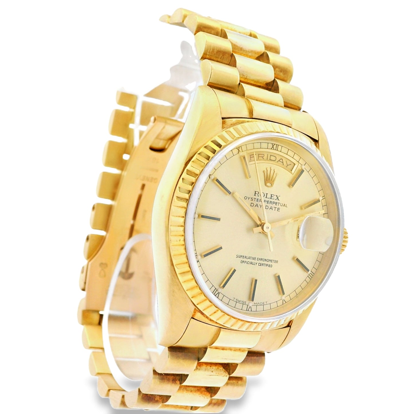 Rolex 18238 Day Date 18k Yellow Gold Fluted Bezel 36mm Watch