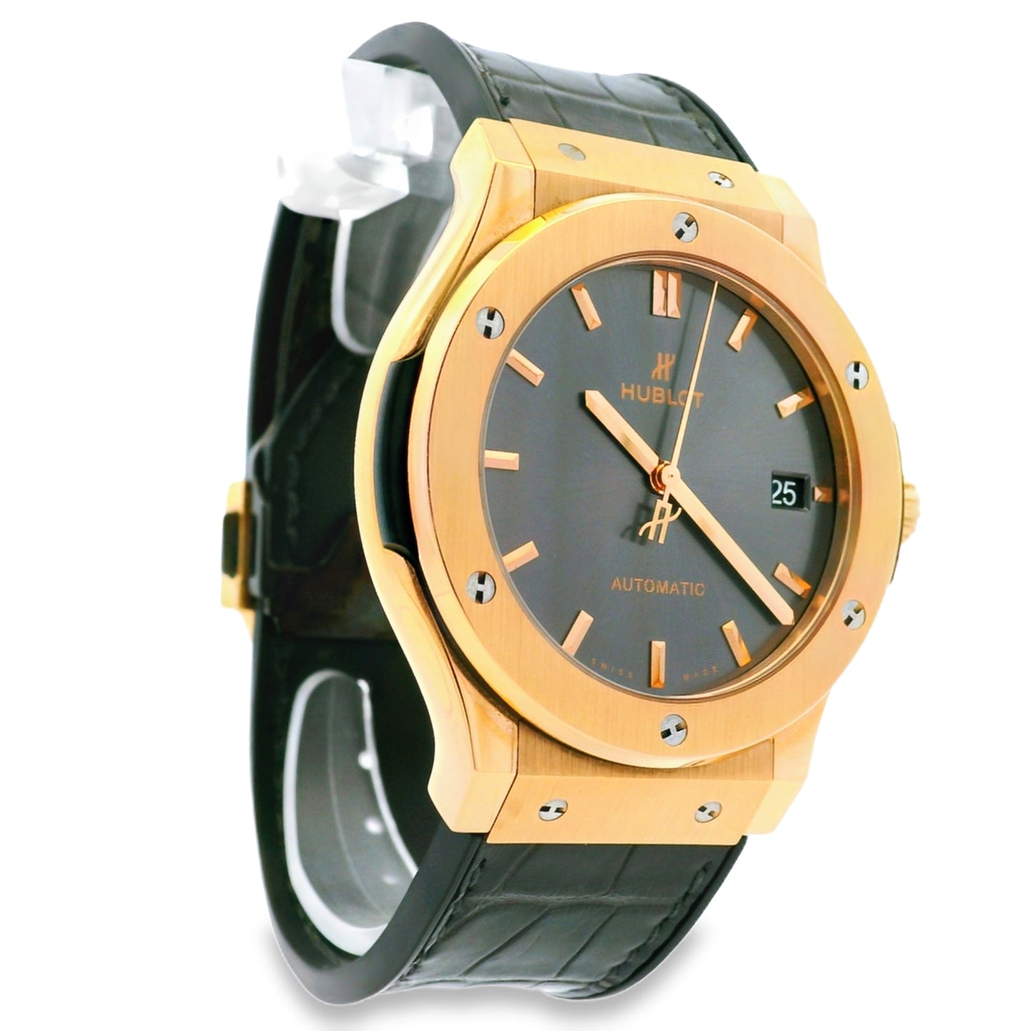 Hublot 18k Rose Gold 42mm Classic Fusion Racing Grey Dial and Black Leather Strap Watch