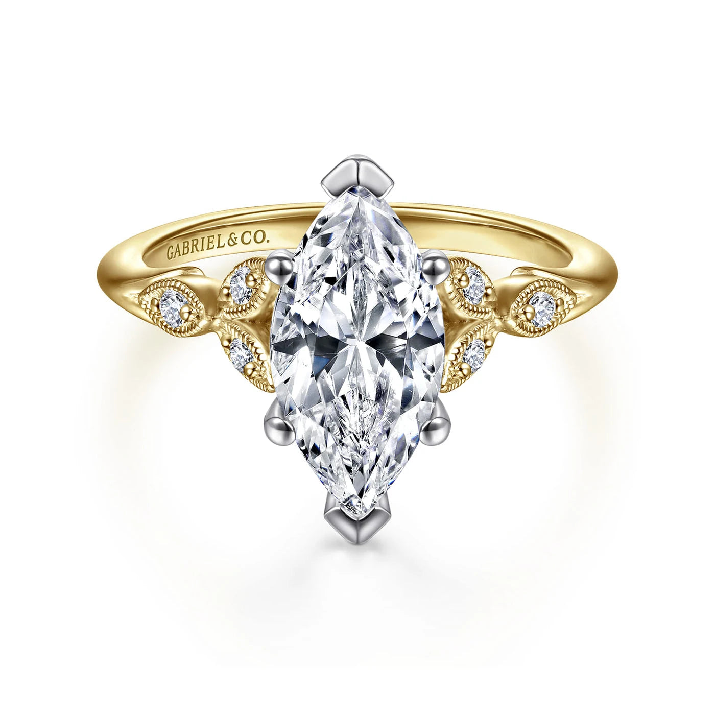 Gabriel & Co. 14K White and Yellow Gold Marquise Shape Diamond Engagement Ring, Setting Only