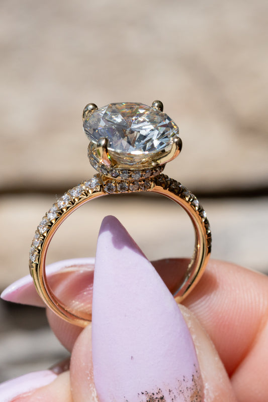 Solid Oval Rose Gold Diamond Engagement Ring