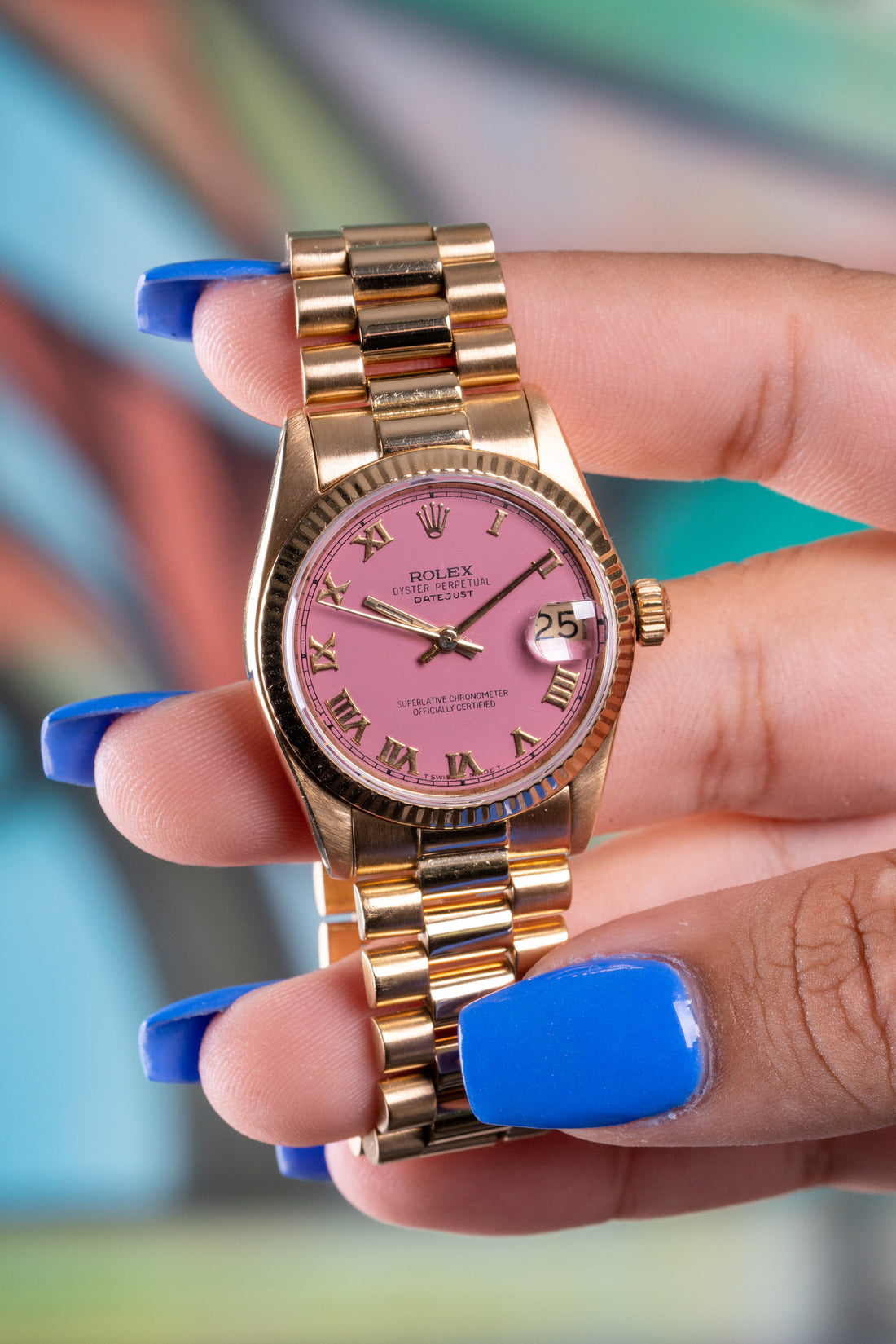 the pink dial Rolex Datejust watch