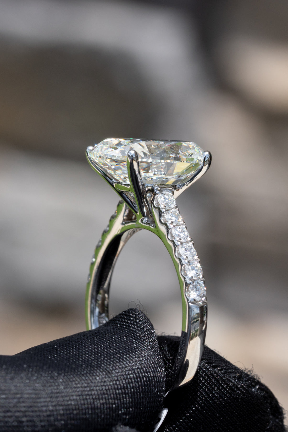 diamond accents on an engagement ring
