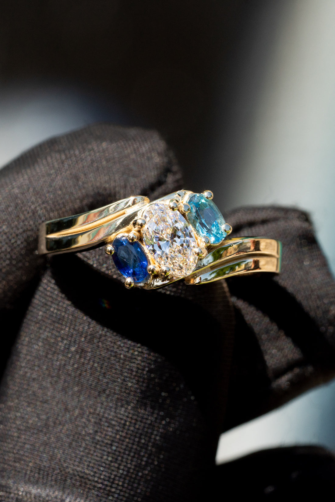 white gold and sapphire cluster ring