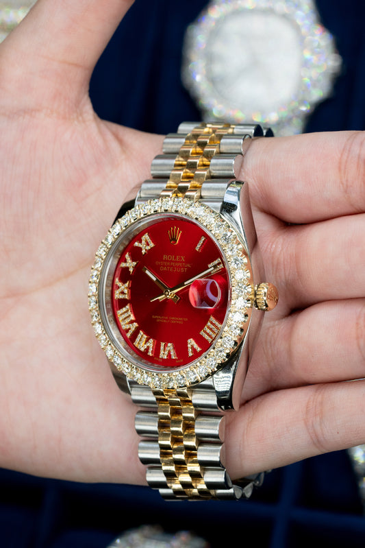 Rolex Datejust with Red Dial and Diamonds