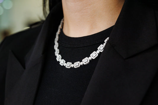 Square choker necklace circle cluster link chain