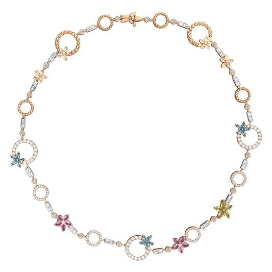 Bee Goddess Apple Seed Allure necklace in rose gold with diamonds and colored gemstones