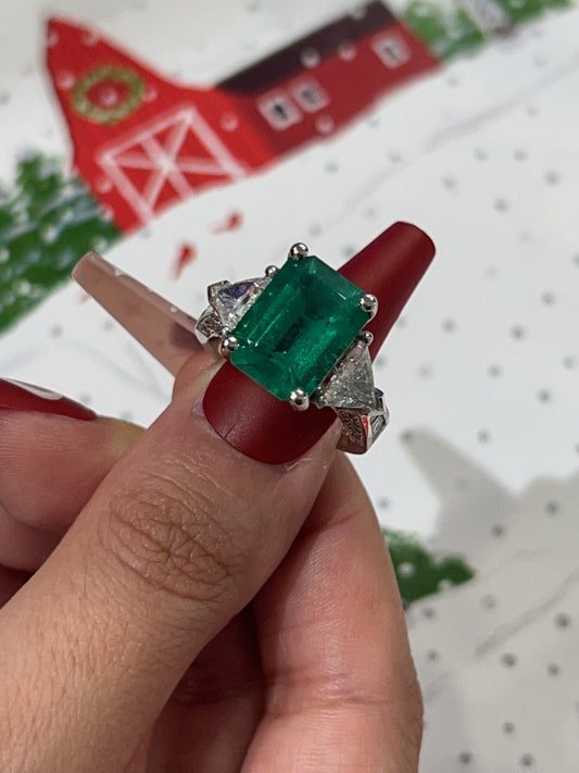 Emerald and Diamond Three-Stone Ring