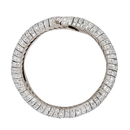 18k White Gold 30ctw Round Cut Diamond Pave Wavy Bangle