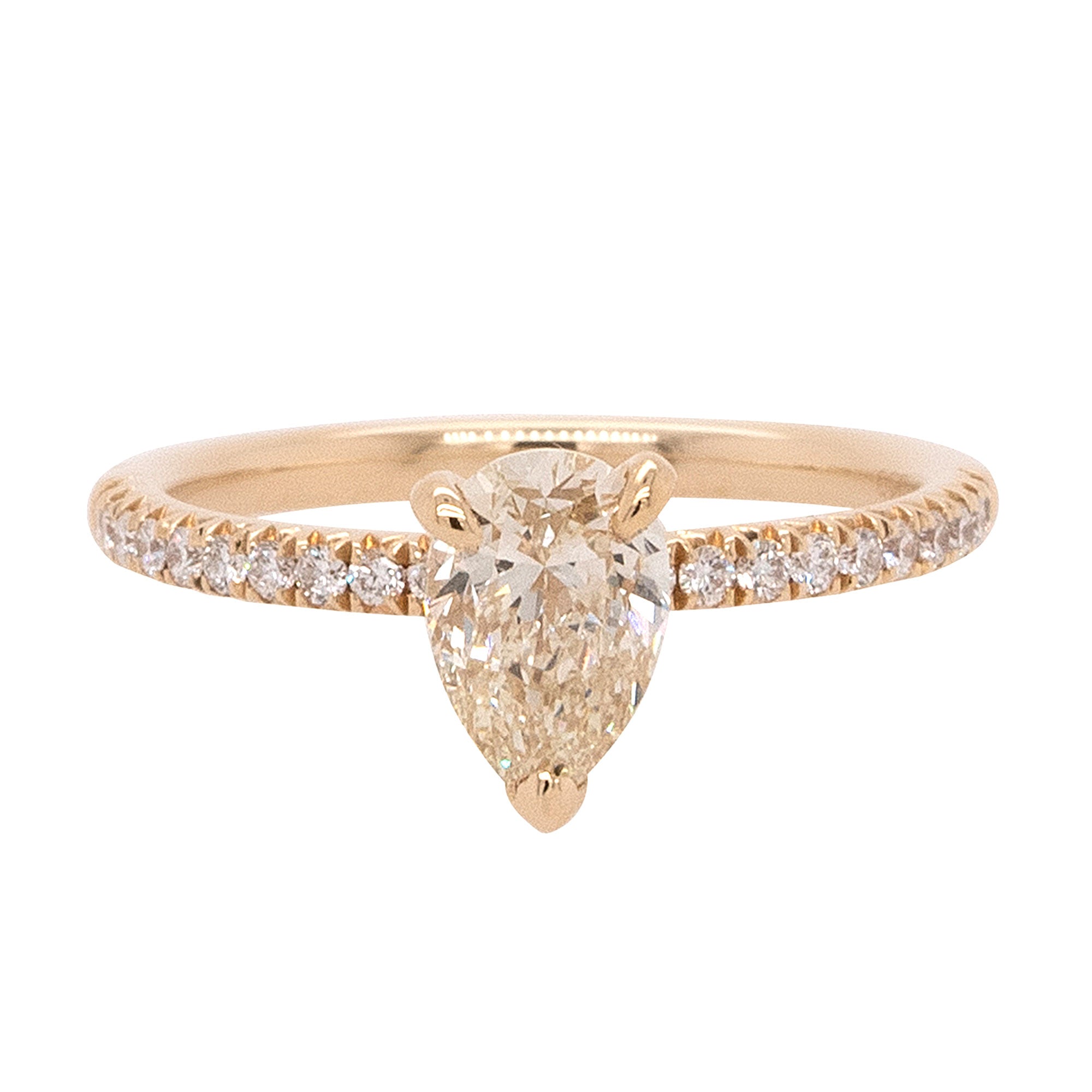 14k Yellow Gold 1ct GIA Certified Natural Pear Shape Diamond Engagement Ring