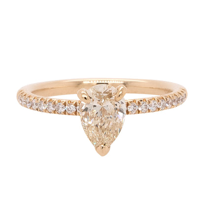 14k Yellow Gold 1ct GIA Certified Natural Pear Shape Diamond Engagement Ring