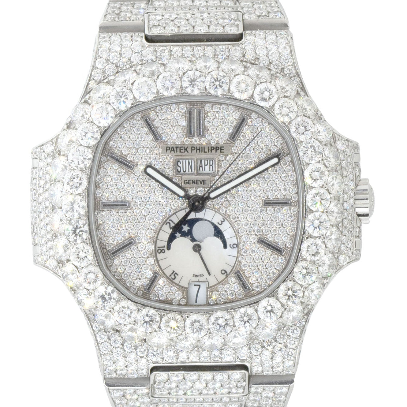 Patek Philippe Nautilus Stainless Steel All Diamond Moon Phase Dial Watch