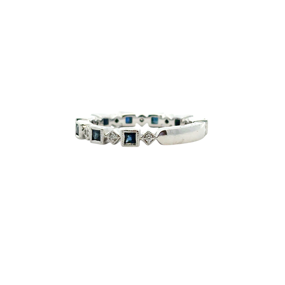 Gabriel and Co. 14k White Gold 0.08ctw Diamond and 0.54ctw Blue Sapphire Stackable Ring