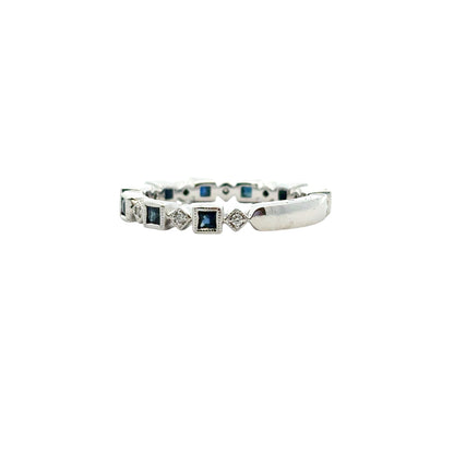 Gabriel and Co. 14k White Gold 0.08ctw Diamond and 0.54ctw Blue Sapphire Stackable Ring
