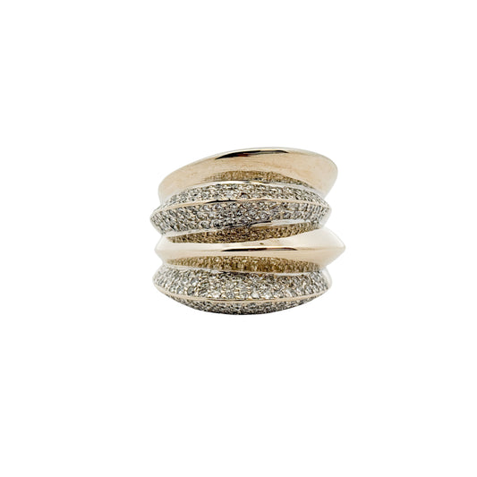 18k White Gold Natural Round Diamond Pave Wide Free Form Ring