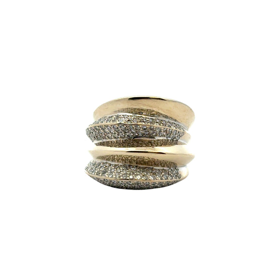 18k White Gold Natural Round Diamond Pave Wide Free Form Ring
