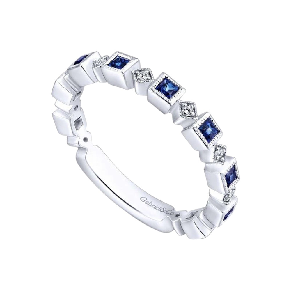 Gabriel and Co. 14k White Gold 0.08ctw Diamond and 0.54ctw Blue Sapphire Stackable Ring