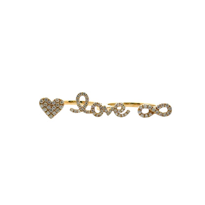 18k Yellow Gold 0.62ctw Diamond Heart Love and Infinity Double Finger Ring