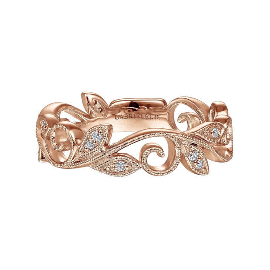Gabriel and Co. 14k Rose Gold 0.09ctw Diamond Scrolling Floral Eternity Ring Band