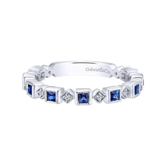 Gabriel and Co. 14k White Gold 0.08ctw Diamond and 0.54ctw Blue Sapphire Stackable Ring